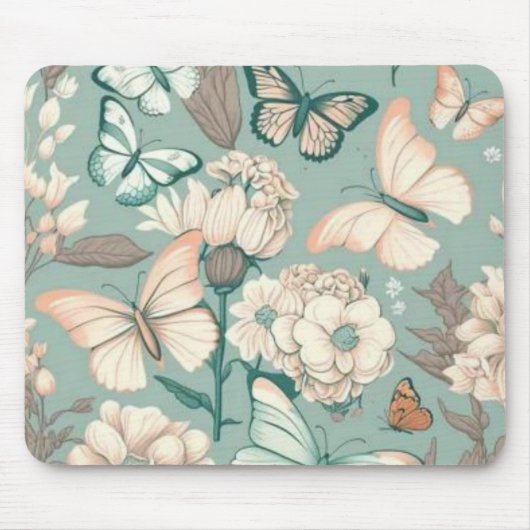 Tapis De Souris Papillons et fleurs vert clair déco (Devant)