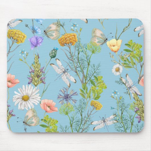 Tapis De Souris Papillons et libellules sur Fleur sauvage (Devant)