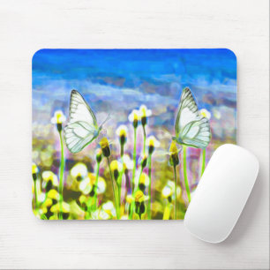 Tapis De Souris Papillons Floral Jaune Aquarelle Ciel Bleu