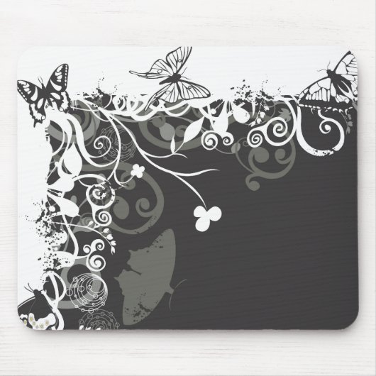 Tapis De Souris Papillons noirs et blancs Mousepad (Devant)