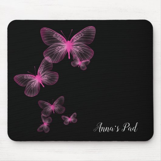Tapis De Souris Papillons Roses Sur Plaque De Souris Noire (Devant)