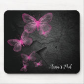 Tapis De Souris Papillons Roses Sur Rocher Noir (Devant)