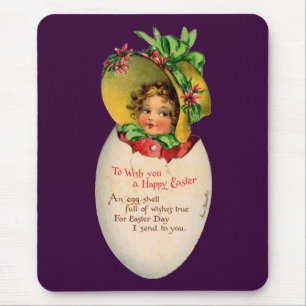 Tapis De Souris Pâques victorien, fille vintage avec bonnet dans l