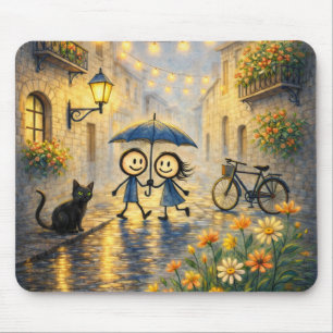 Tapis de souris parapluie pour couple romantique s