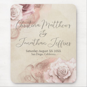 Tapis De Souris Parchemin de Mariage de glam rustique Rose