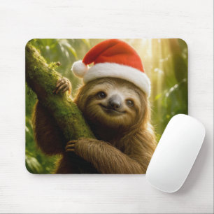Tapis De Souris Paresseux mignon portant un chapeau de Père Noël