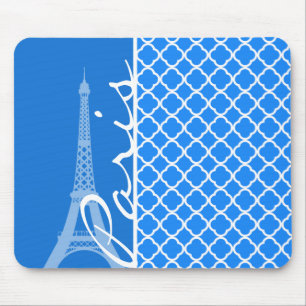 Tapis De Souris Paris ; Azure Blue Quatrefoil