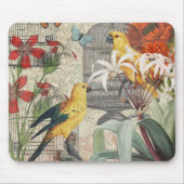 Tapis De Souris Parrot Jaune Tropical Antique Fleur (Devant)