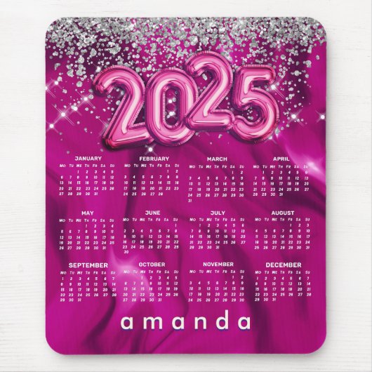 Tapis De Souris Parties scintillant 2025 calendrier souris rose ch (Devant)