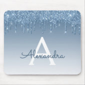Tapis De Souris Parties scintillant à gouttes bleues Monogramme Mo (Devant)