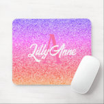Tapis De Souris Parties scintillant arc-en-ciel moderne Monogramme<br><div class="desc">Décorez votre bureau de bureau avec cette Parties scintillant Rainbow moderne personnalisée Monogram Mouse Pad. Ce design élégant a un arrière - plan en faux arc-en-ciel assez tendance. Le nom est en lettres blanches tendance et initial est rose plus foncé grand sur le centre. Cliquez sur l'option Personnaliser le modèle...</div>