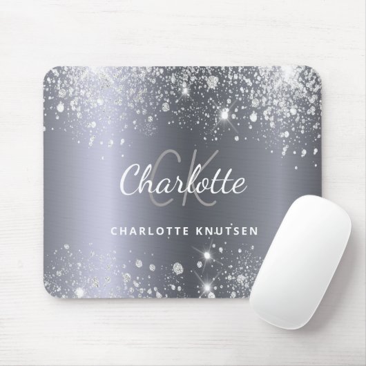 Tapis De Souris Parties scintillant argent monogramme initiails no (Avec souris)