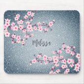 Tapis De Souris Parties scintillant bleu gris Cherry Blossom Monog (Devant)