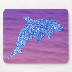 Tapis De Souris Parties scintillant Bleue Dauphin En Mer Rose Et V