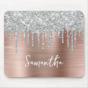 Tapis De Souris Parties scintillant d'argent goutte Rose or Glam