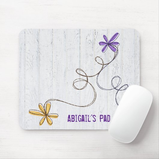 Tapis De Souris Parties scintillant Doodle Daisies Bois (Avec souris)