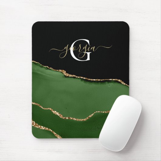 Tapis De Souris Parties scintillant d'or et Monogramme d'âge vert (Avec souris)