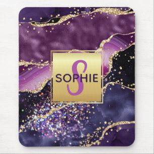 Tapis De Souris Parties scintillant d'or violet & rose & Faux Mono
