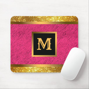 Tapis De Souris Parties scintillant dorée moderne Lin rose Monogra