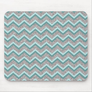 Tapis De Souris Parties scintillant en argent et ZigZag Turquoise