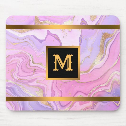 Tapis De Souris Parties scintillant en marbre rose violet or (Devant)