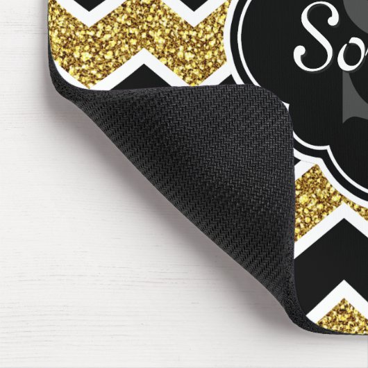 Tapis De Souris Parties scintillant en or noir blanc Motif Chevron (Coin)