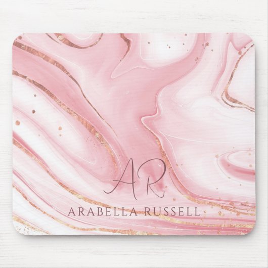 Tapis De Souris Parties scintillant en or rose Pastel Marbre perso (Devant)