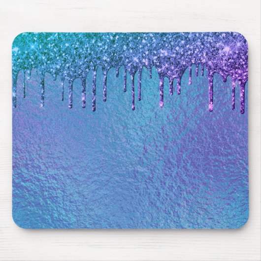 Tapis De Souris Parties scintillant Iridescente gouttes bleu viole (Devant)