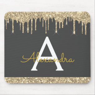Tapis De Souris Parties scintillant moderne Gris Gold Sparkle Mono