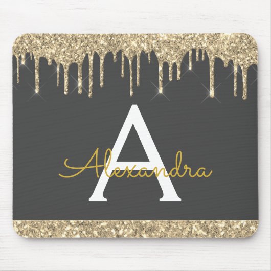 Tapis De Souris Parties scintillant moderne Gris Or Étincelle Mono (Devant)