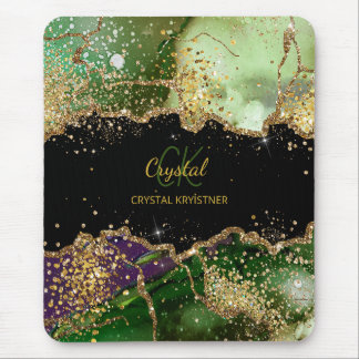 Tapis De Souris Parties scintillant moderne Monogramme vert violet