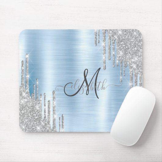 Tapis De Souris Parties scintillant modernes en argent gouttes Mon (Avec souris)