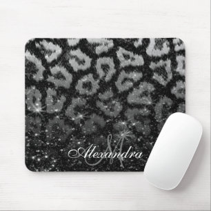 Tapis De Souris Parties scintillant noire et Empreinte de léopard