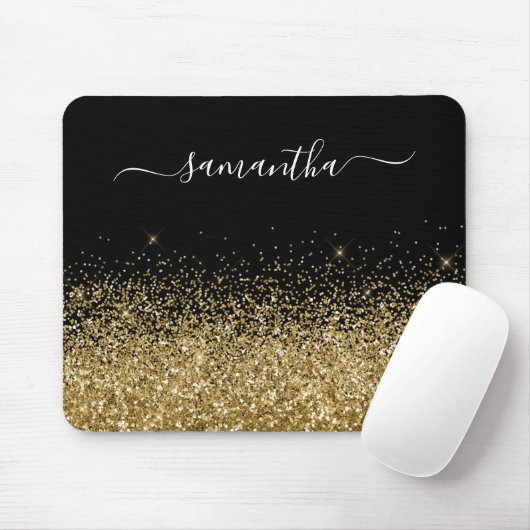 Tapis De Souris Parties scintillant noire et or Nom élégant (Avec souris)