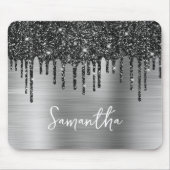 Tapis De Souris Parties scintillant noire Silver Glam Nom (Devant)