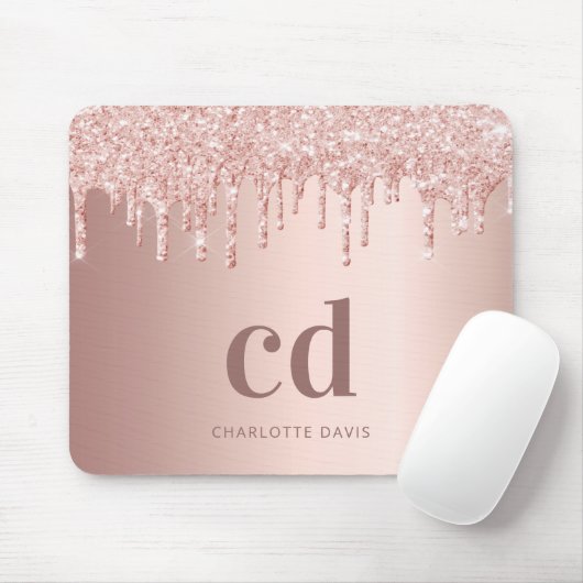 Tapis De Souris parties scintillant or rose rousse monogramme init (Avec souris)