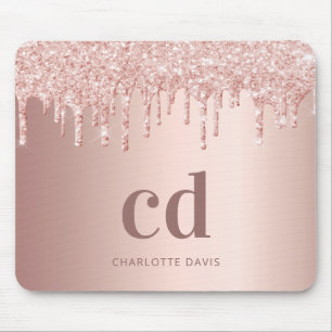 Tapis De Souris parties scintillant or rose rousse monogramme init