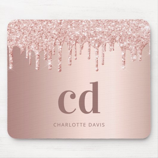 Tapis De Souris parties scintillant or rose rousse monogramme init (Devant)