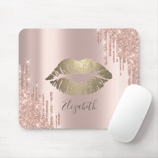 Tapis De Souris Parties scintillant Or tendance Lèvres Rose Gold P (Avec souris)