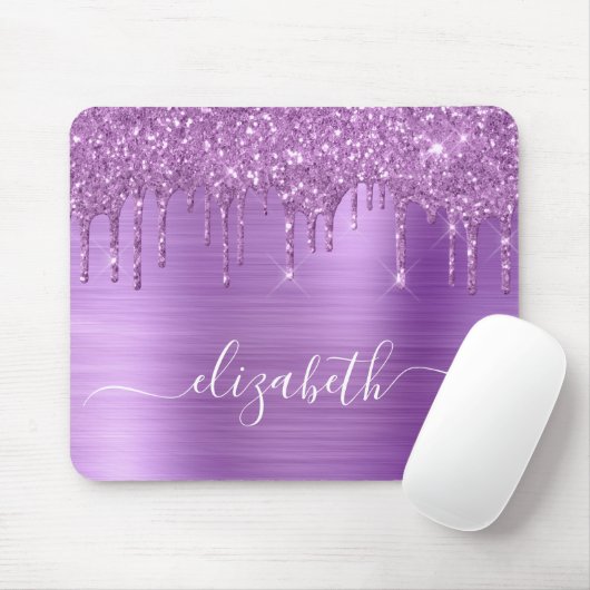 Tapis De Souris Parties scintillant pourpre de goutte Monogramme S (Avec souris)