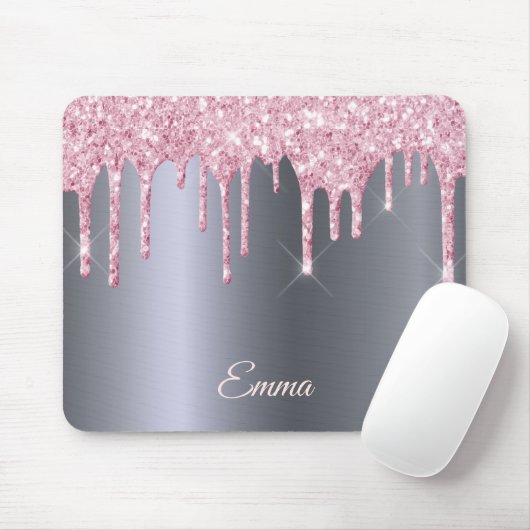 Tapis De Souris Parties scintillant rose argent goutte un script d (Avec souris)