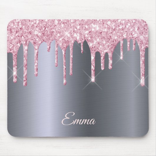 Tapis De Souris Parties scintillant rose argent goutte un script d (Devant)
