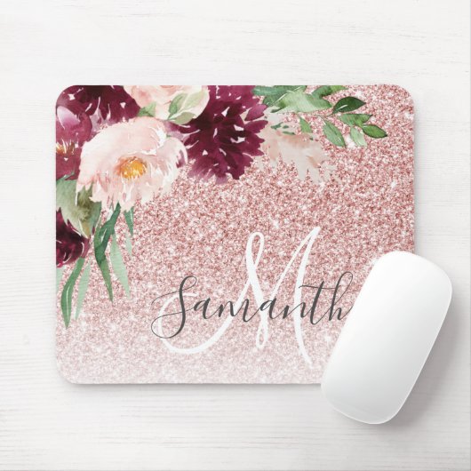 Tapis De Souris Parties scintillant rose moderne et flamme à fleur (Avec souris)