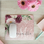 Tapis De Souris Parties scintillant rose moderne et flamme à fleur<br><div class="desc">Parties scintillant rose moderne et flamme à fleurs avec nom</div>