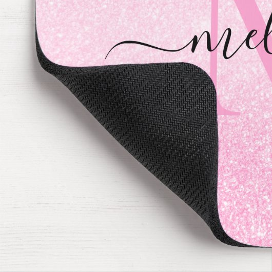 Tapis De Souris Parties scintillant rose Nom du script Monogramme (Coin)