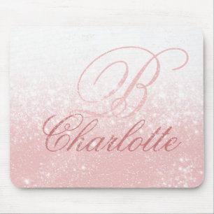 Tapis De Souris Parties scintillant rose pâle Nom du monogramme d