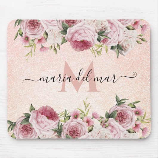 Tapis De Souris Parties scintillant rose Rose or fleuri (Devant)