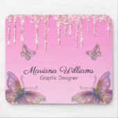 Tapis De Souris parties scintillant roses papillons graphiste (Devant)
