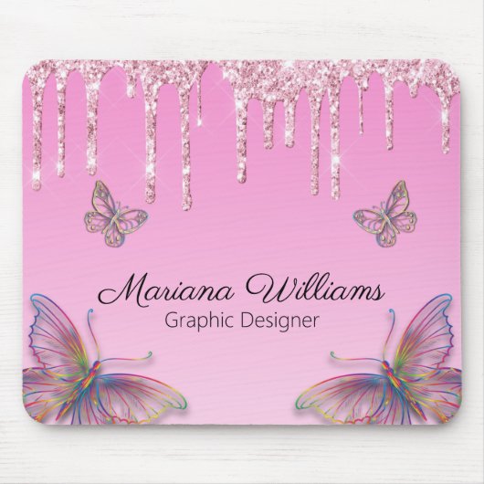 Tapis De Souris parties scintillant roses papillons graphiste (Devant)