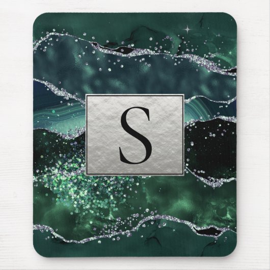 Tapis De Souris Parties scintillant verte en argent Marbre Géode A (Devant)